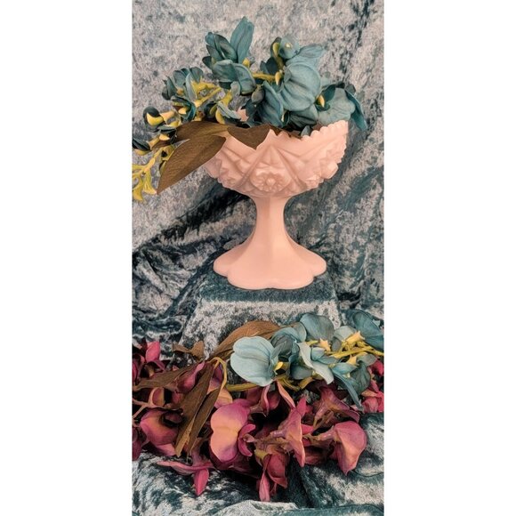 Vintage Kemple Glass Milk Glass Footed Compote with Hobstar and Fan Pattern - Picture 12 of 13